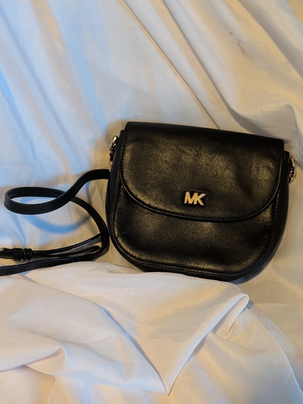 Michael Kors Black Leather MK Logo Crossbody Saddle Bag